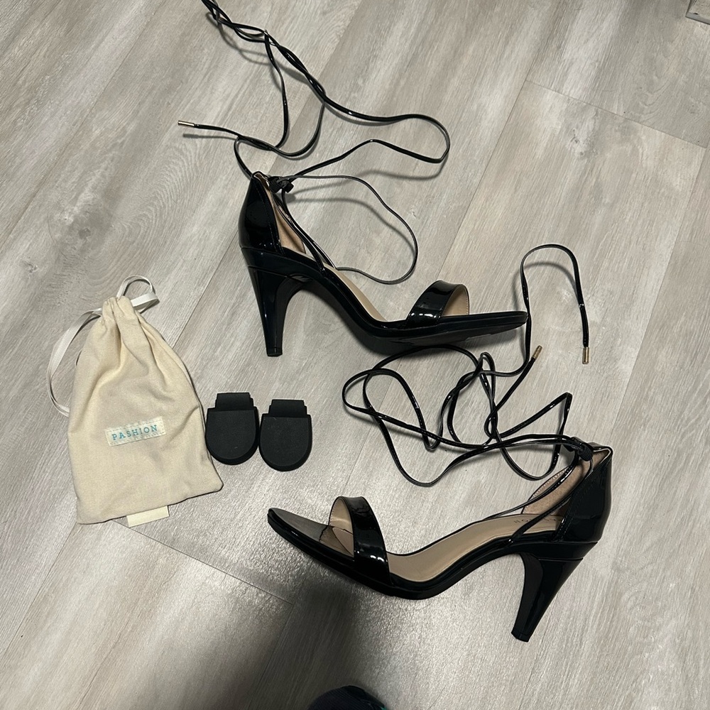 Pashion Footwear Black Patent Lace-Up Heeled Sandals